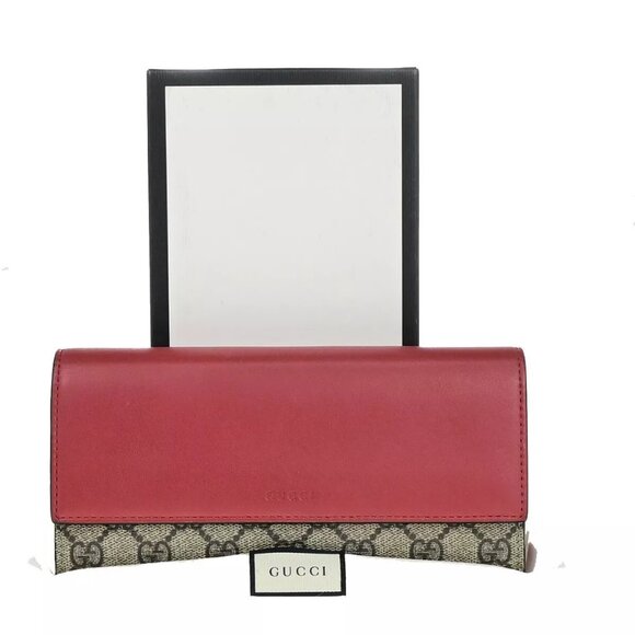 GUCCI Logo GG Pattern Bifold Long Wallet Supreme Leather Brown Red Pink - Picture 1 of 15